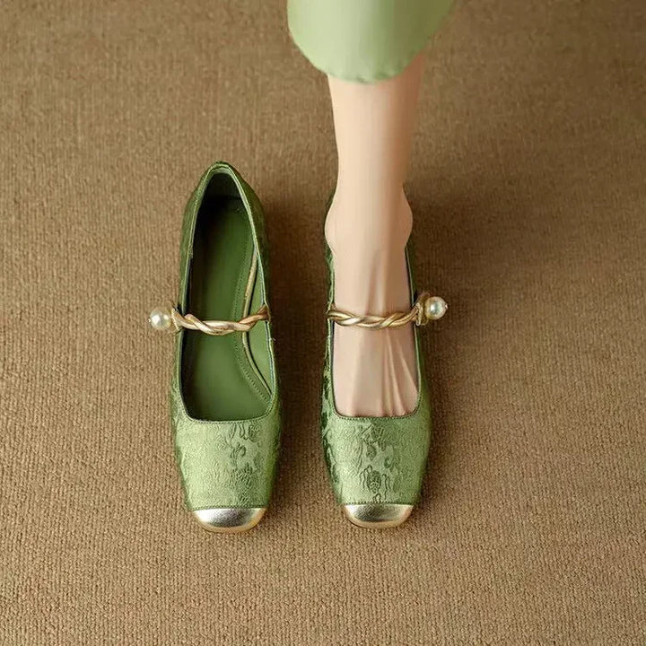 Camille | Vintage Vlecht Pearl Strap Schoenen
