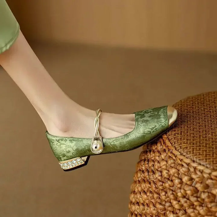 Camille | Vintage Vlecht Pearl Strap Schoenen