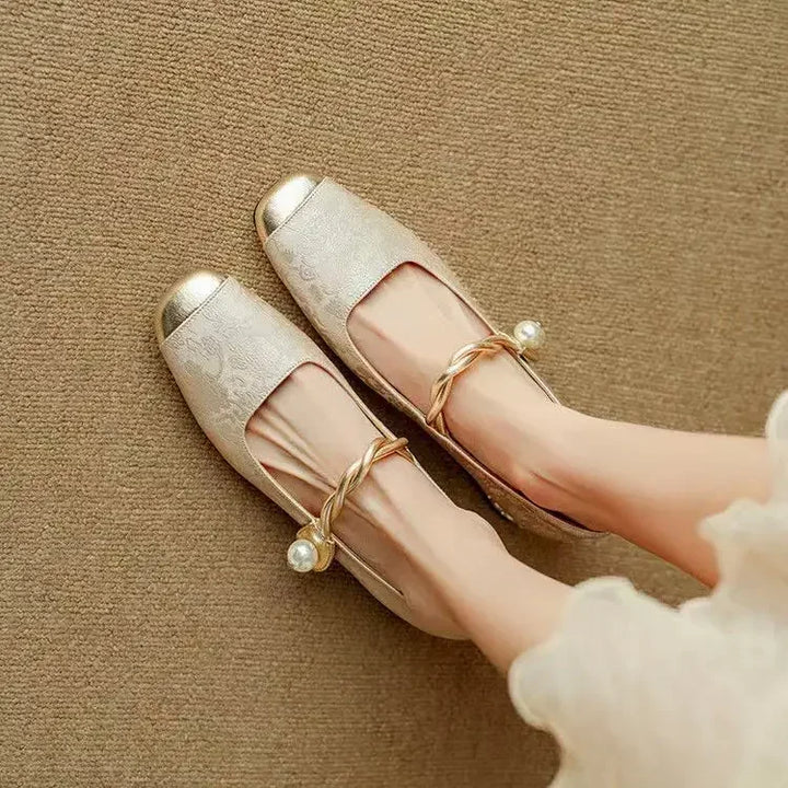 Camille | Vintage Vlecht Pearl Strap Schoenen