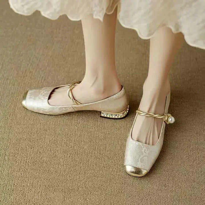 Camille | Vintage Vlecht Pearl Strap Schoenen