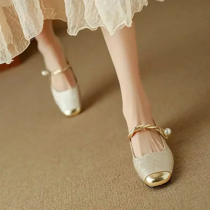 Camille | Vintage Vlecht Pearl Strap Schoenen