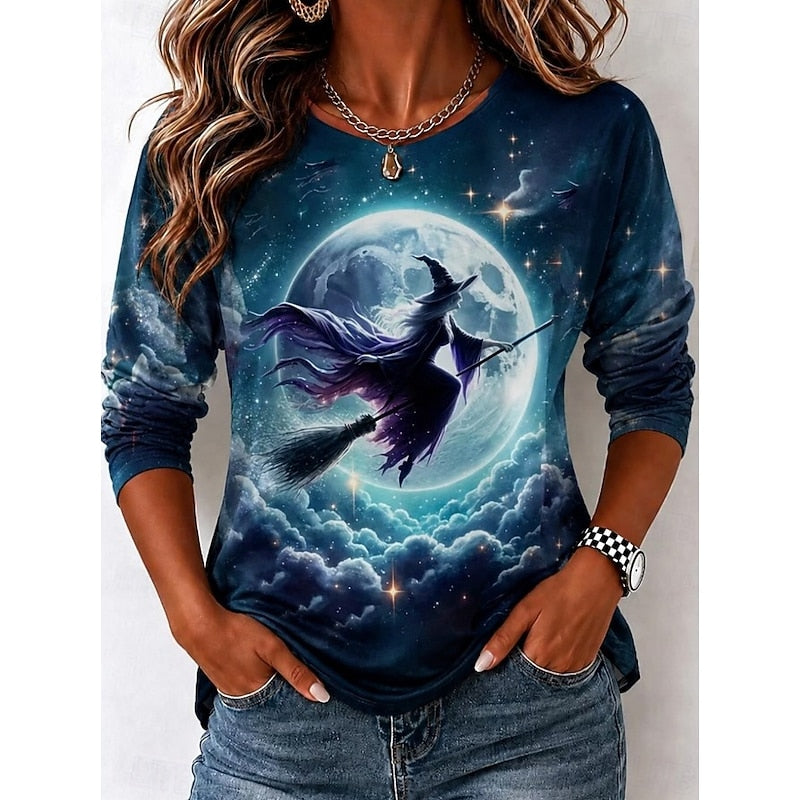 Herfst | Halloween Heks Grafisch Langsleeve T-shirt