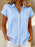 Sylvia | Gestreepte Korte Mouwen Blouse