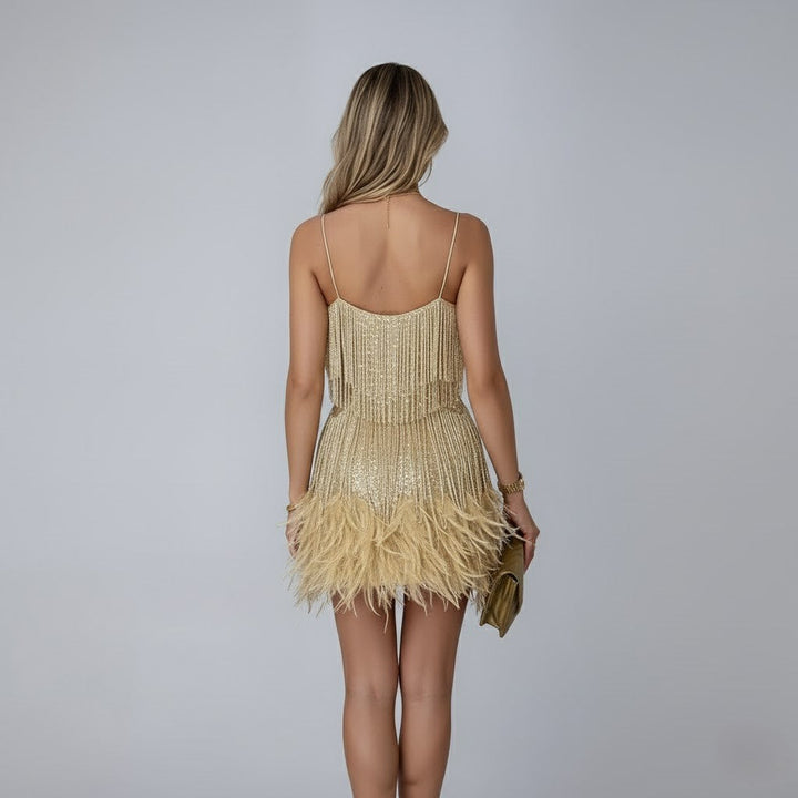 Anastasia | Fringe &amp; Feather Party Jurk
