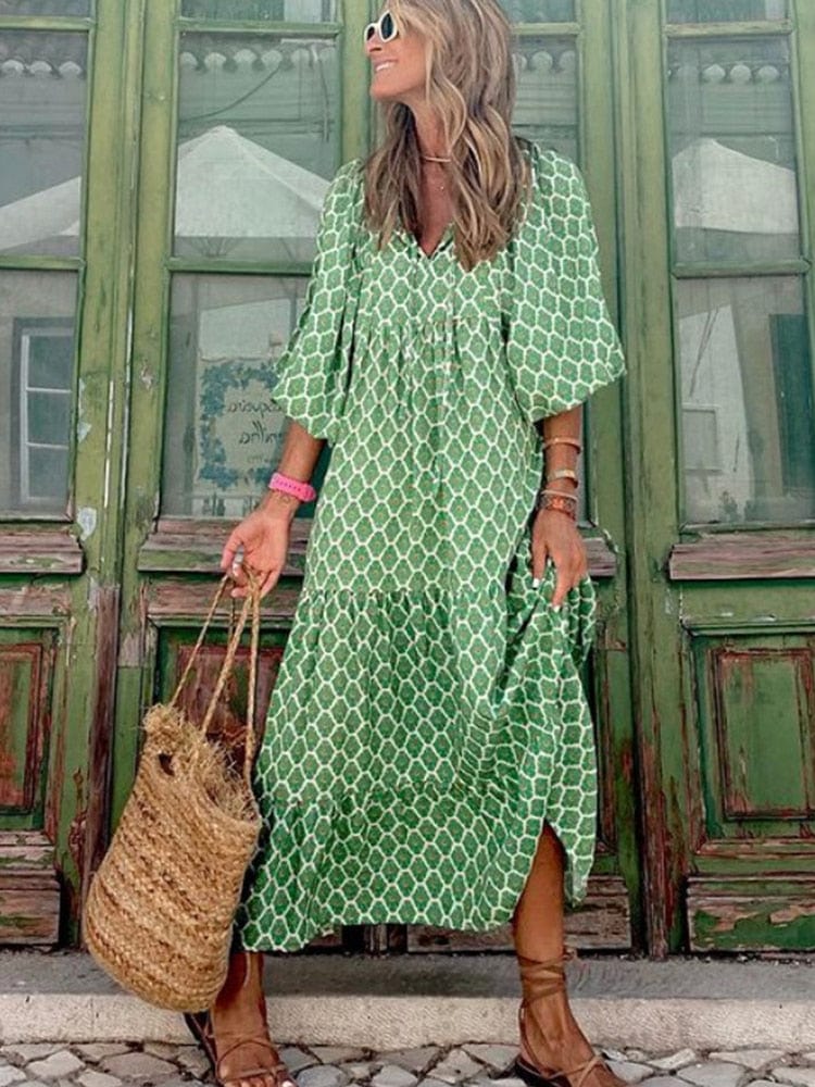 Arlette | Elegante Jurk met Wijdere Mouwen en V-Hals
