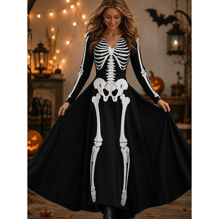 Seraphina | Halloween Skelet Print Maxi Jurk