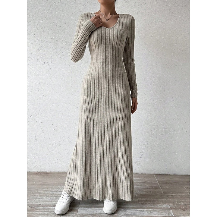 Willa | Geribbelde Maxi-jurk met Lange Mouwen
