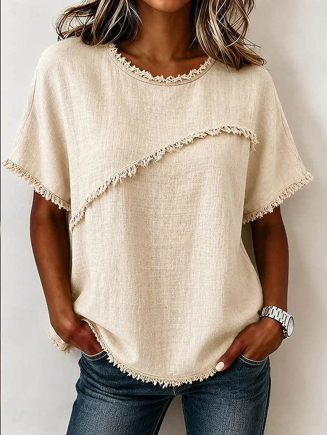 Wendy | Frayed-Trim Ronde Hals Top