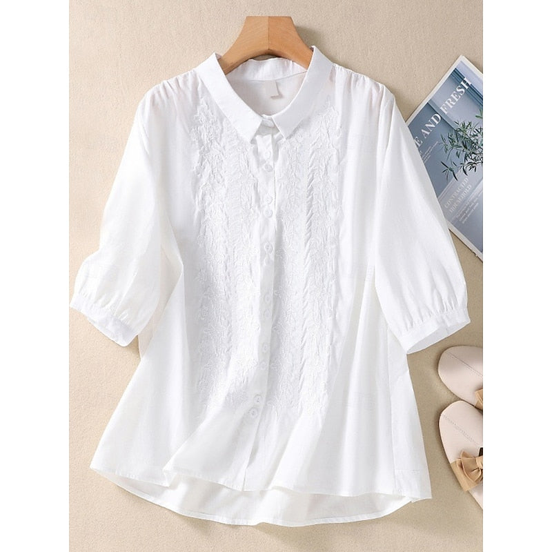 Paige | Geborduurde Peter Pan Kraag Blouse