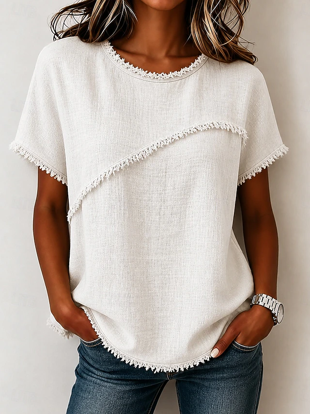 Wendy | Frayed-Trim Ronde Hals Top