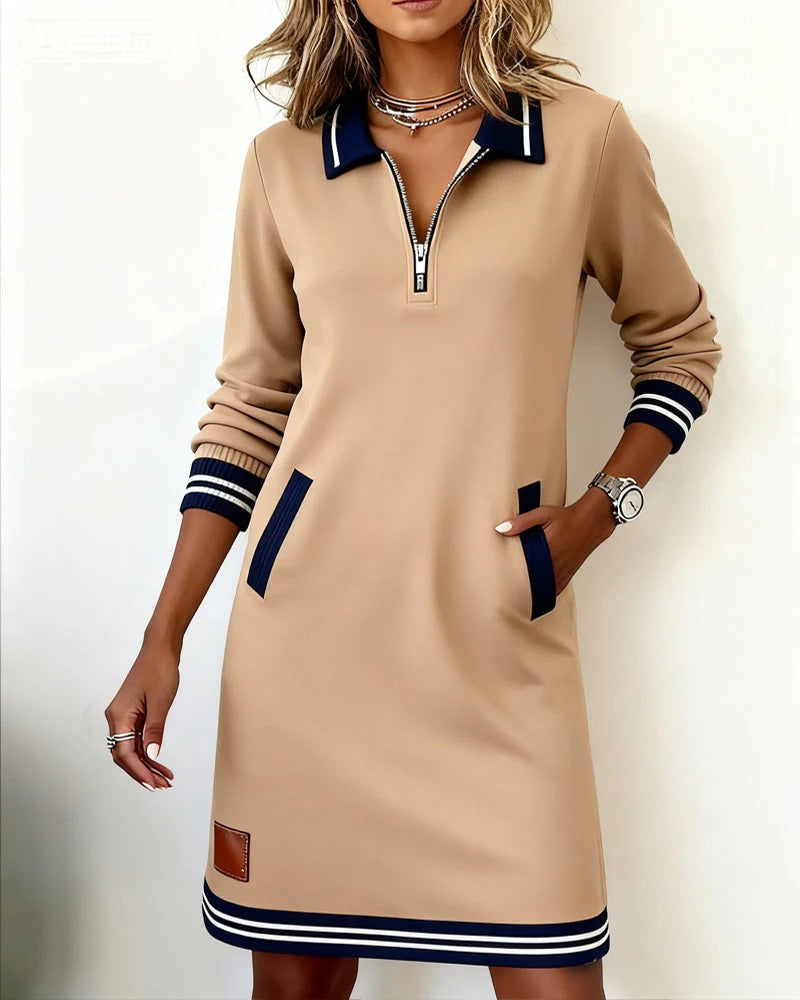 Adeline | Chic Lange Mouw Kraag Jurk
