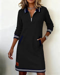 Adeline | Chic Lange Mouw Kraag Jurk