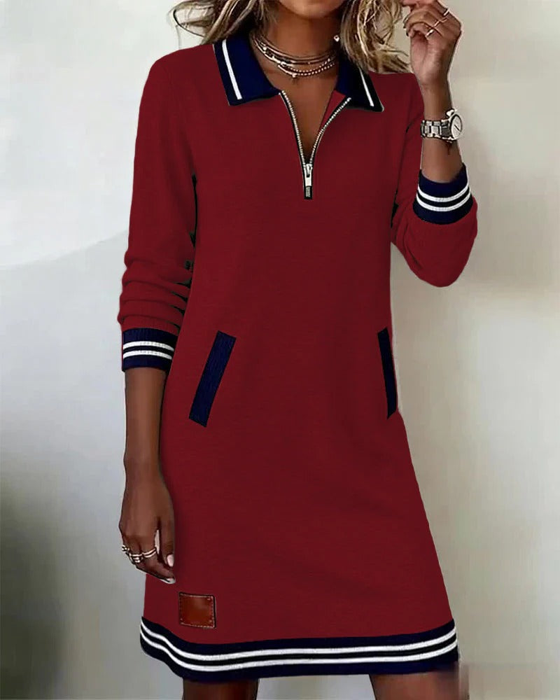 Adeline | Chic Lange Mouw Kraag Jurk
