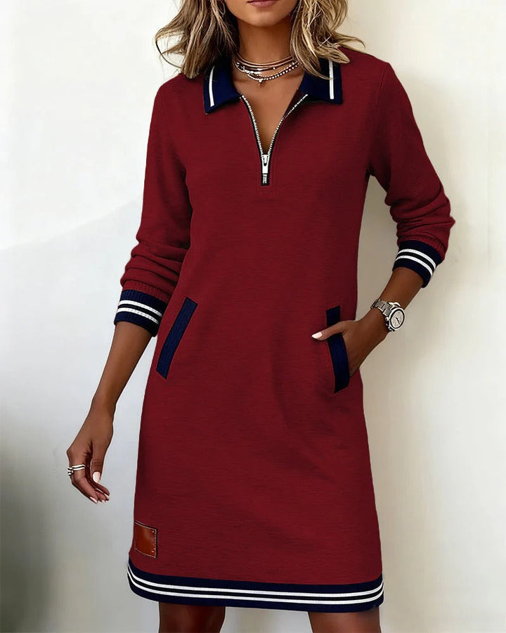 Adeline | Chic Lange Mouw Kraag Jurk
