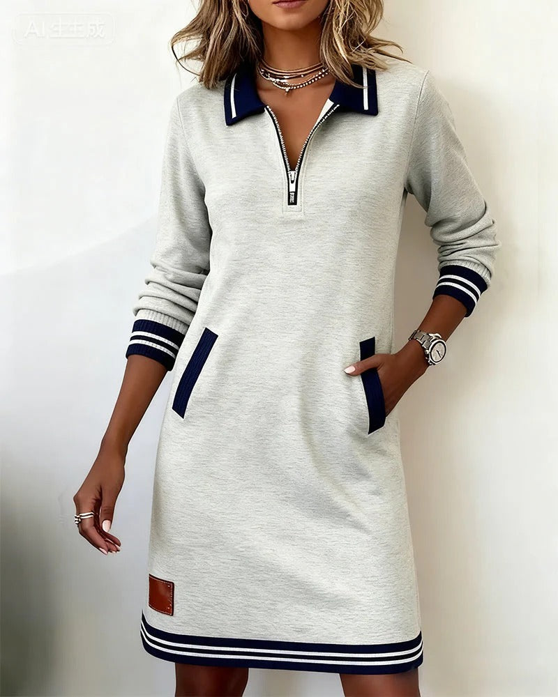 Adeline | Chic Lange Mouw Kraag Jurk