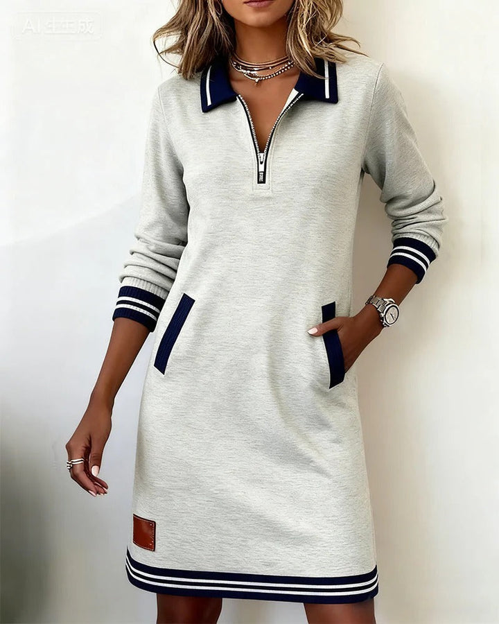Adeline | Chic Lange Mouw Kraag Jurk