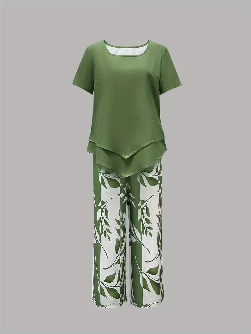 Zomer | Casual Bladerenprint Twee-delig Set