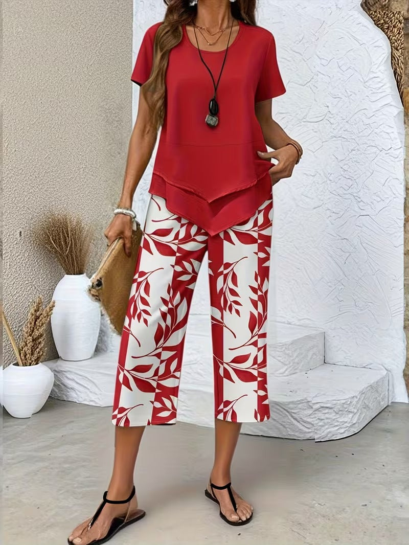 Zomer | Casual Bladerenprint Twee-delig Set