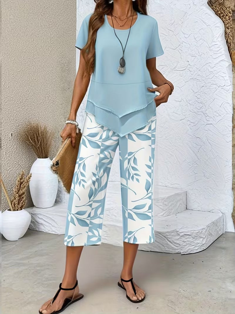 Zomer | Casual Bladerenprint Twee-delig Set
