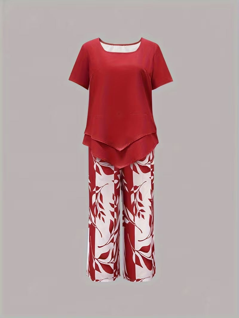 Zomer | Casual Bladerenprint Twee-delig Set
