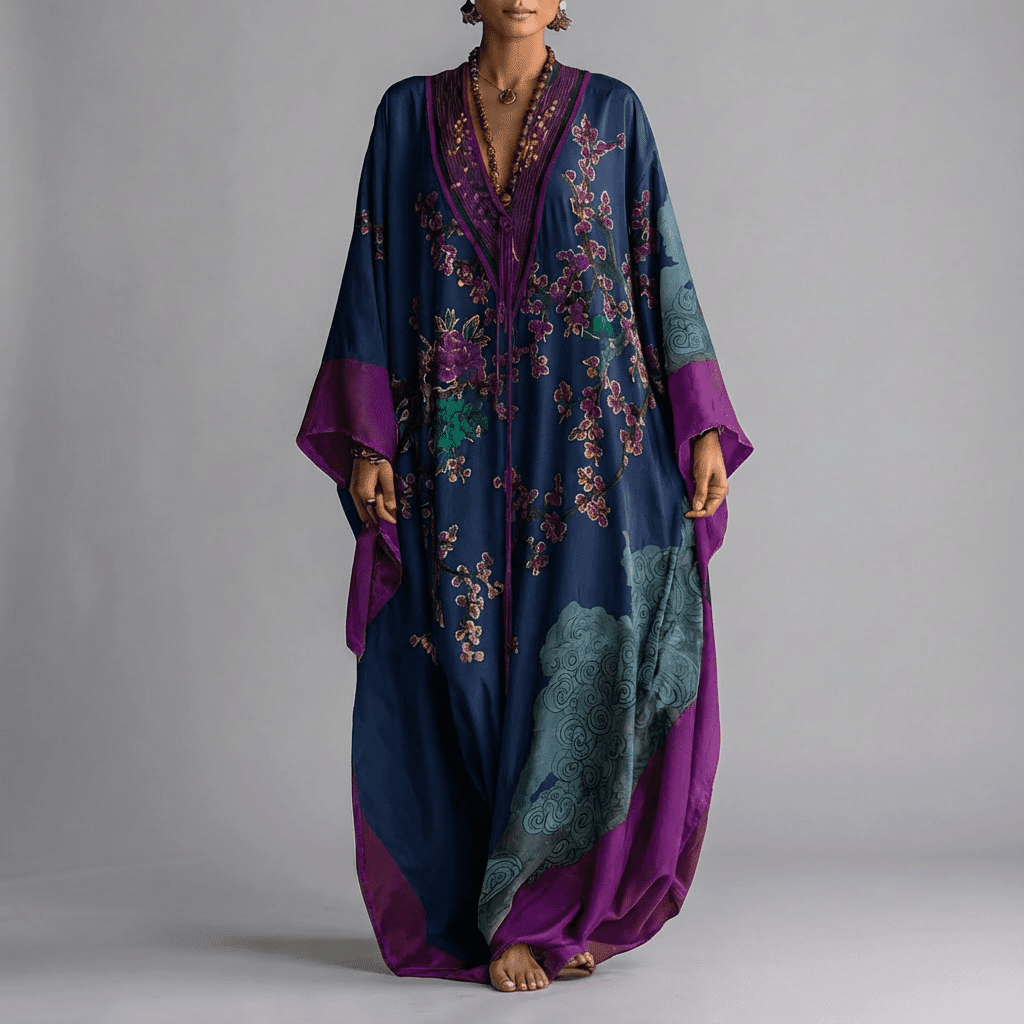 Valerie | Bloesem Batwing Mouw Maxi Jurk
