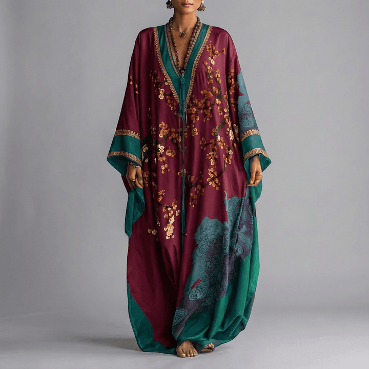 Valerie | Bloesem Batwing Mouw Maxi Jurk