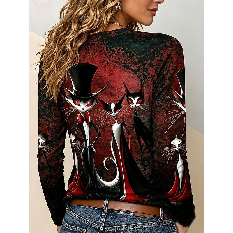 Katherine | Halloween Gothic Graphic Lange Mouwen Top