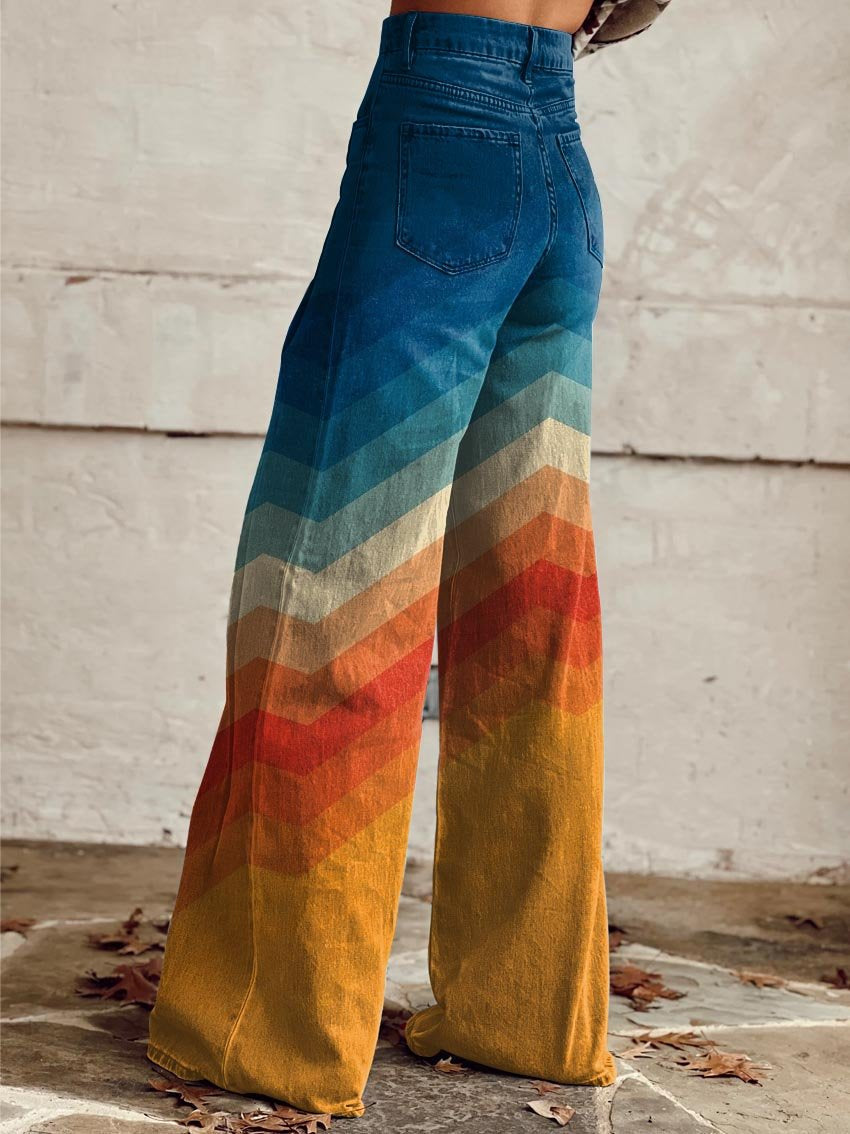 Colleen | Elegante Multicolor Retro Zigzag Broek