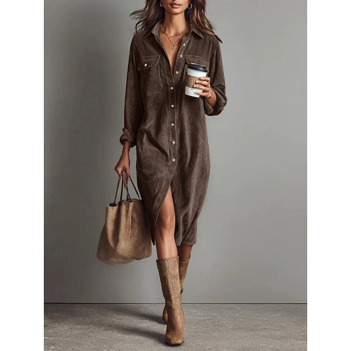 Cassandra | Ontspannen Knopen-Voorkant Shirt Jurk