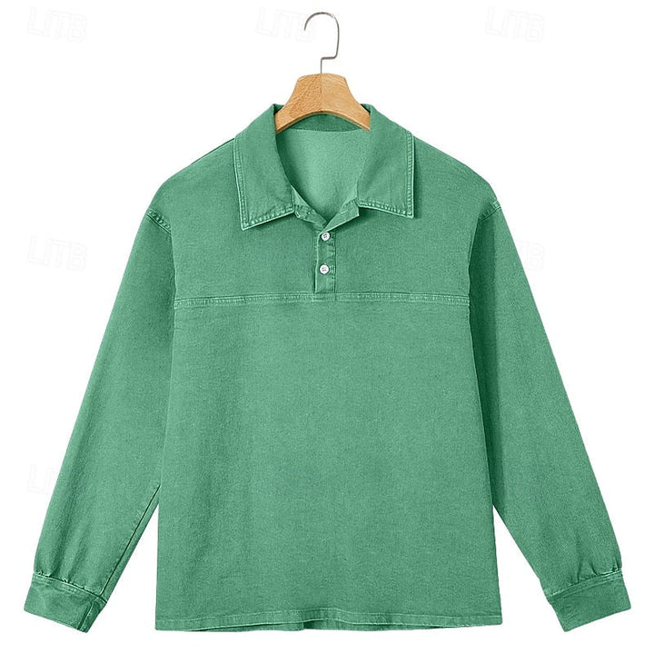 Gabriel | Gewassen Lange Mouwen Polo Shirt