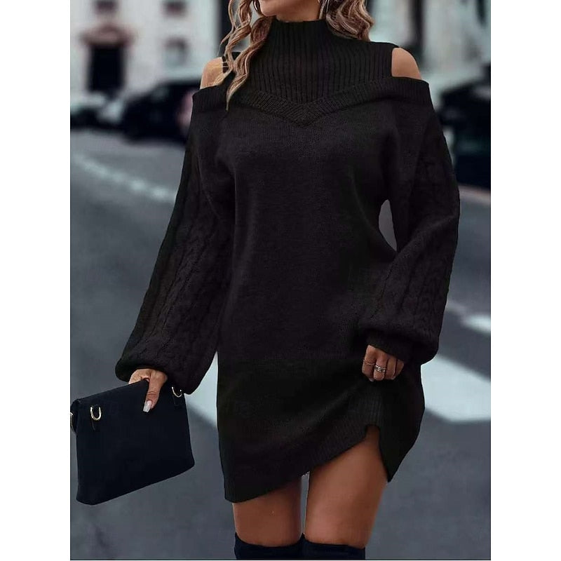 Winifred | Koud-Schouder Turtleneck Trui Jurk