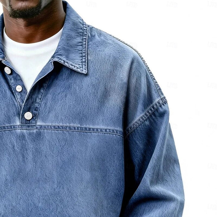 Gabriel | Gewassen Lange Mouwen Polo Shirt