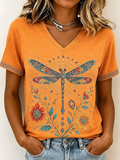 Yvette | Kunstzinnige Libelle V-Hals T-Shirt