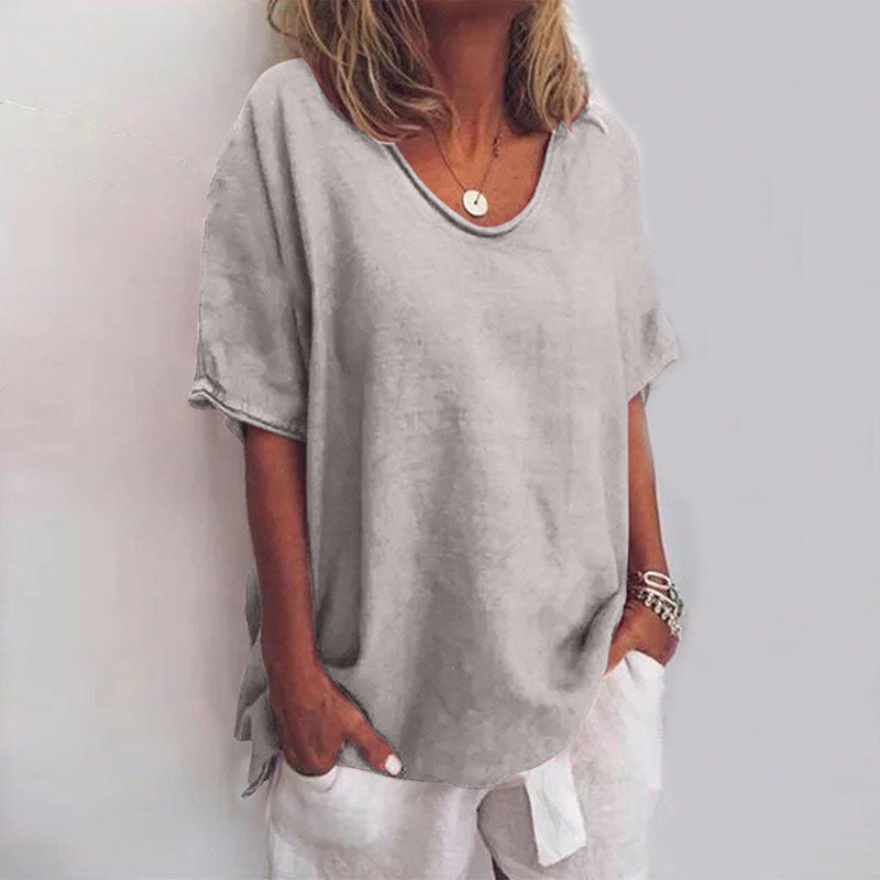 Megan | Verfijnde V-Hals Korte Mouwen Blouse