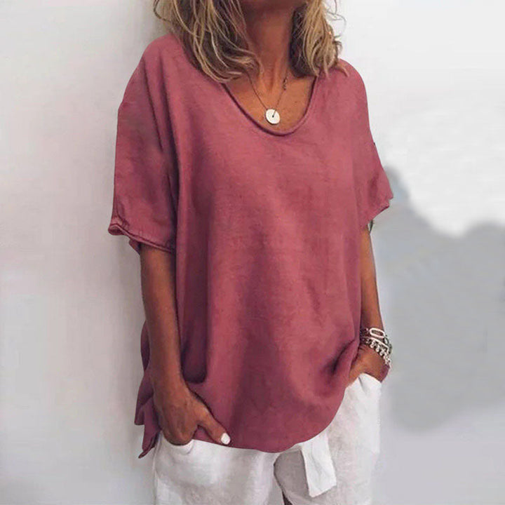 Megan | Verfijnde V-Hals Korte Mouwen Blouse