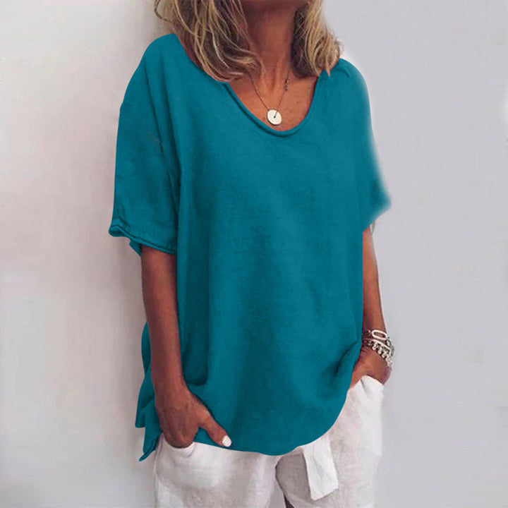 Megan | Verfijnde V-Hals Korte Mouwen Blouse