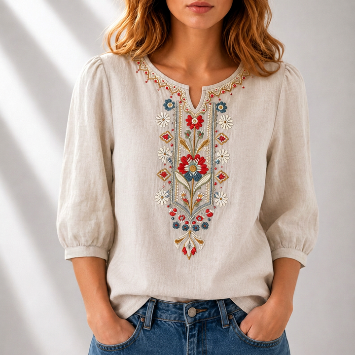 Lucia | Bloemige Geborduurde Blouse