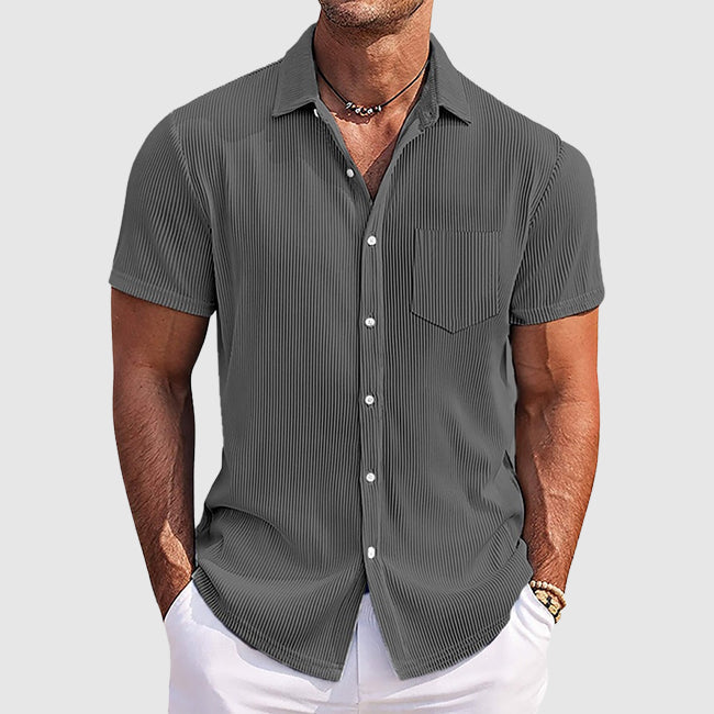 Maxwell | Textured Korte Mouwen Knop Shirt