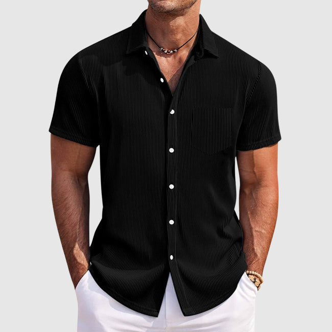 Maxwell | Textured Korte Mouwen Knop Shirt