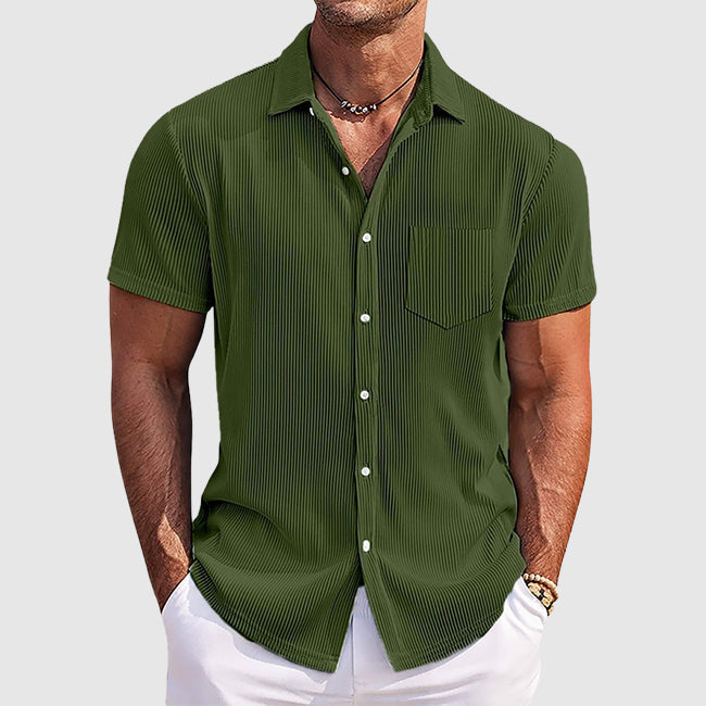 Maxwell | Textured Korte Mouwen Knop Shirt