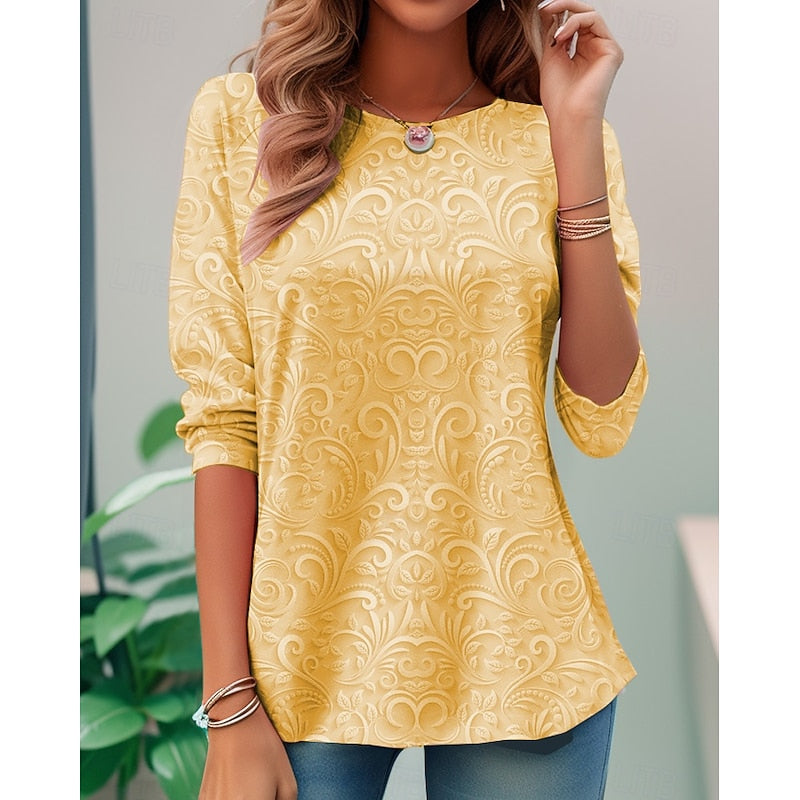 Noelle | Elegante Bloemen Lange Mouw Tuniek Top