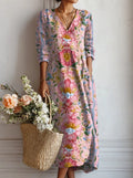 Jasmine | Comfortabele Bloemen V-Hals Jurk