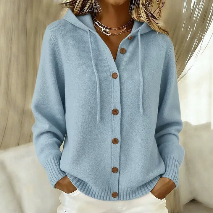 Freya | Gewatteerde Knopen Cardigan met Kap