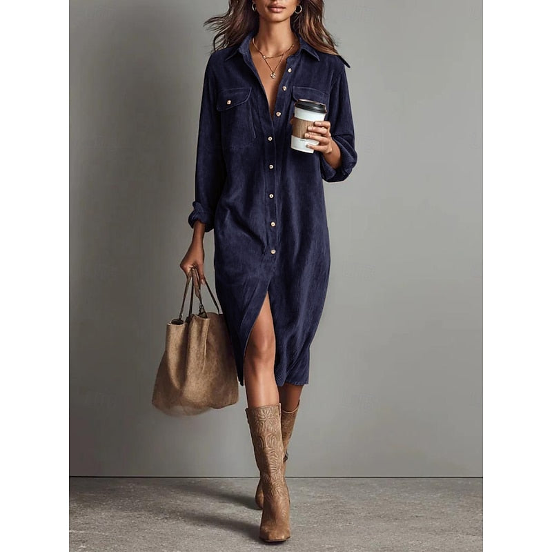 Cassandra | Ontspannen Knopen-Voorkant Shirt Jurk