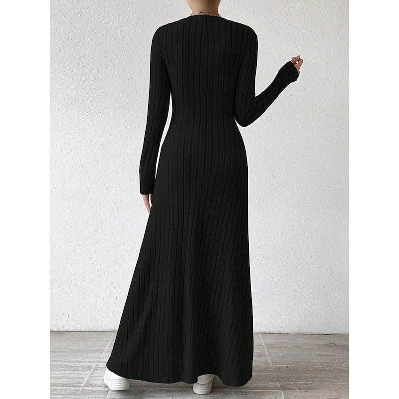 Willa | Geribbelde Maxi-jurk met Lange Mouwen