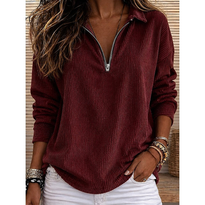 Genevra | Geribbelde Kwart-Zip Pullover Top