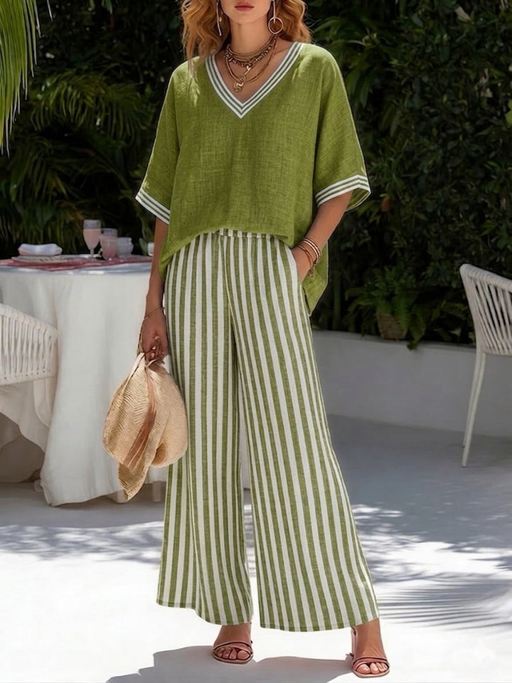 Beverly | Stijlvolle V-hals en Streep Broek Set