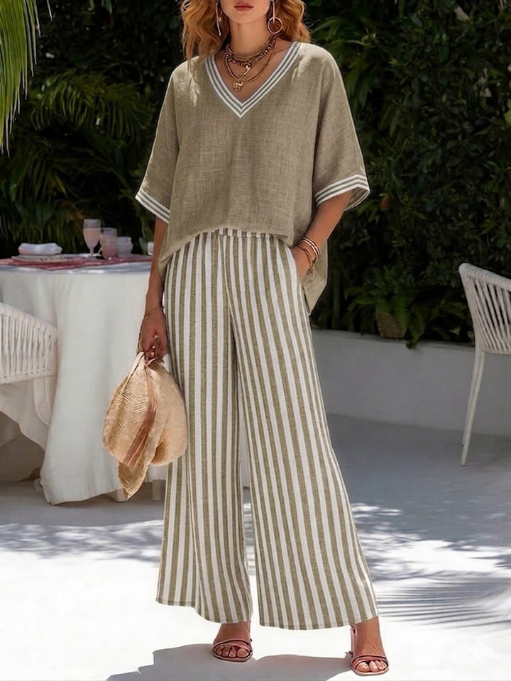 Beverly | Stijlvolle V-hals en Streep Broek Set