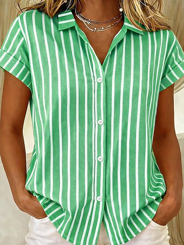 Sylvia | Gestreepte Korte Mouwen Blouse