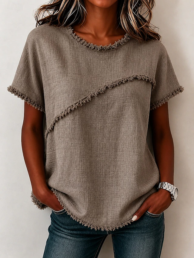 Wendy | Frayed-Trim Ronde Hals Top